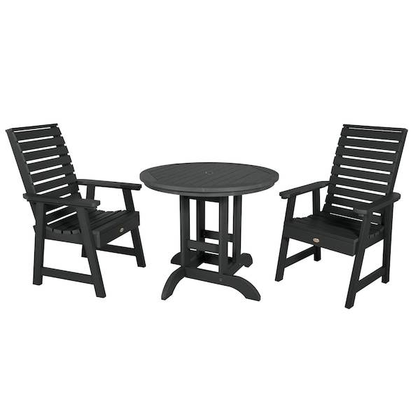 Highwood Usa Weatherly 3pc Round Outdoor Patio Furniture Dining Set AD-DNW36-BKE - main